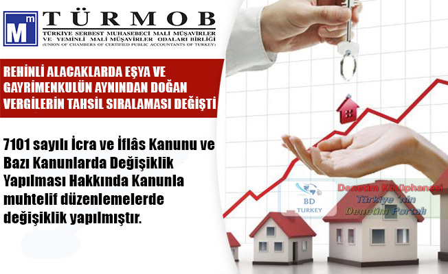 REH�NL� ALACAKLARDA E�YA VE GAYR�MENKUL�N AYNINDAN DO�AN VERG�LER�N TAHS�L SIRALAMASI DE���T� 